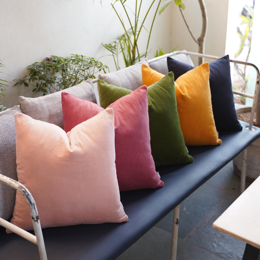 Yellow Cotton Velvet Cushion Cover