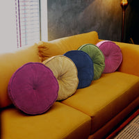 Thumbnail for Round Cotton Velvet Throw Pillow | Tufted Decorative Cushion for Sofa & Bed