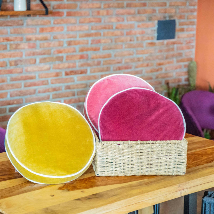 Cotton Velvet Round Chair Pad with White Piping