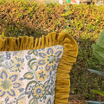 Thumbnail for Floral Block Print Cushion Cover | Cotton Velvet Ruffle, Boho Decor