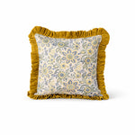 Thumbnail for Floral Block Print Cushion Cover | Cotton Velvet Ruffle, Boho Decor