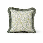 Thumbnail for Floral Block Print Cushion Cover | Cotton Velvet Ruffle, Boho Decor