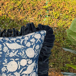Thumbnail for Floral Block Print Cushion Cover | Cotton Velvet Ruffle, Boho Decor