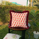 Thumbnail for Floral Block Print Cushion Cover | Cotton Velvet Ruffle, Boho Decor