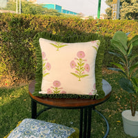 Thumbnail for Floral Block Print Cushion Cover | Cotton Velvet Ruffle, Boho Decor