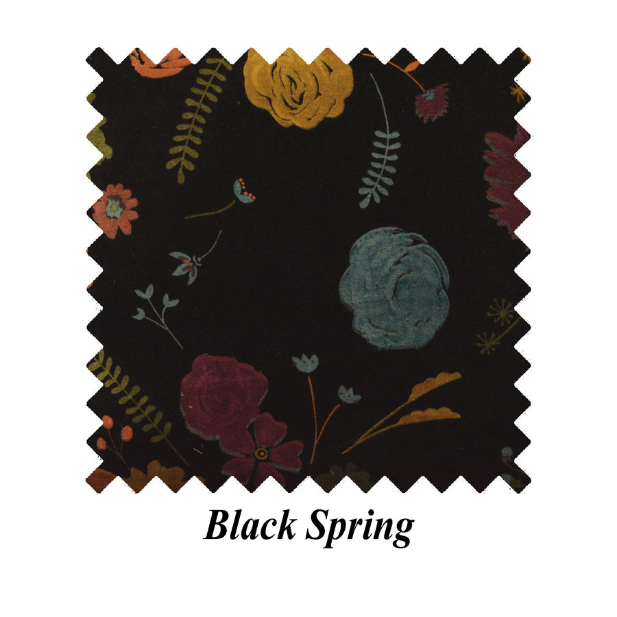 Black Floral Printed cotton Velvet Fabric Black spring