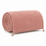 Thumbnail for Blush Cotton Velvet Bed Runner | Hand-Tucked Bed Scarf with Tassels | Luxury Sofa Throw
