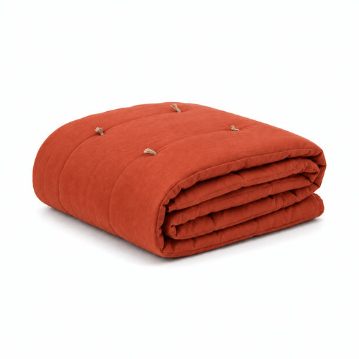 Burnt Orange Cotton Velvet Bed Runner | Hand-Tucked Bed Scarf with Tassels | Luxury Sofa Throw