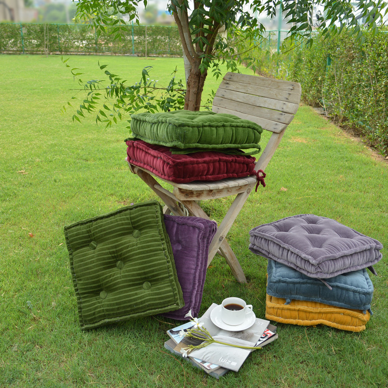 Luxury Velvet Chair Cushion with Ties: Square Seat Pad