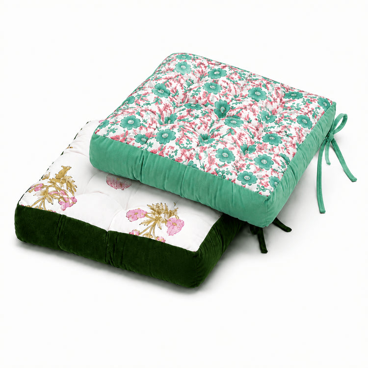 Handmade Velvet Chair Cushion with Ties – 9 Tufted Stitch Square Seat Pad for Dining & Home Decor