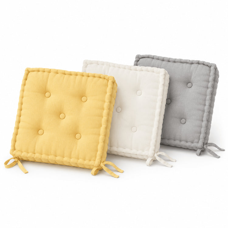 Linen Chair Cushion with Ties: Square Seat Pad, Soft Fill