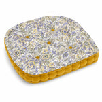 Thumbnail for Dusty Mustard Block Printed Cotton U-Shape Chair Pad with Velvet Trim - Tufted Seat Cushion
