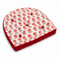 Thumbnail for Mulberry Block Printed Cotton U-Shape Chair Pad with Velvet Trim - Tufted Seat Cushion