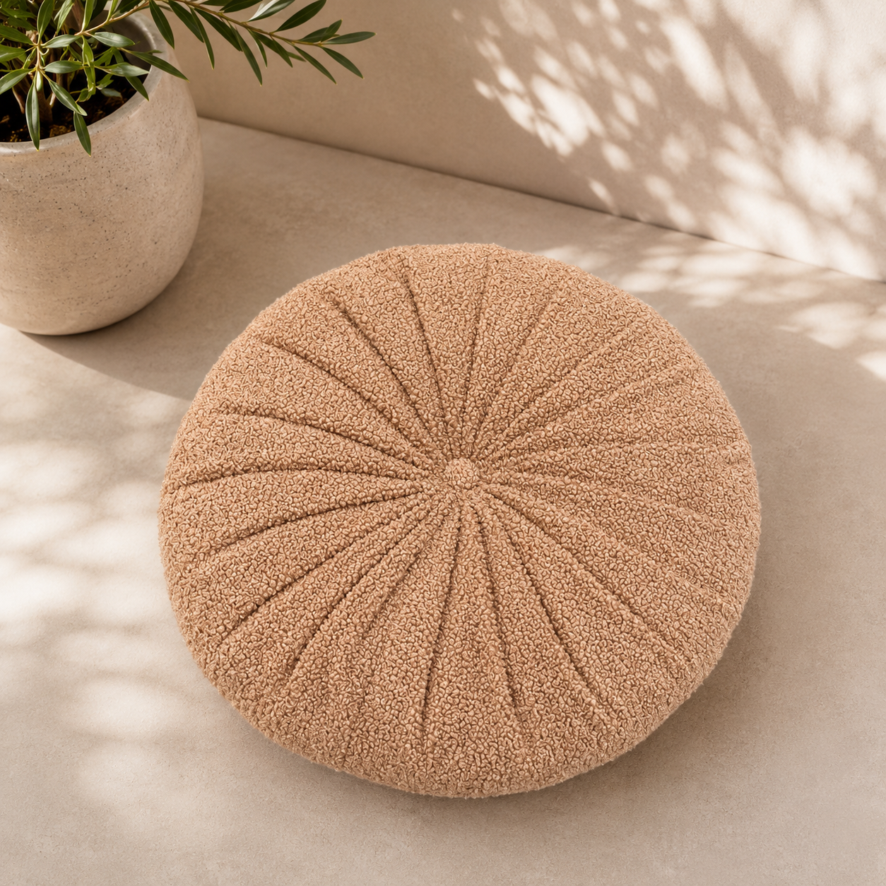 Boucle Round Cushion | Handmade Teddy Accent Pillow for Sofa, Bed & Chair