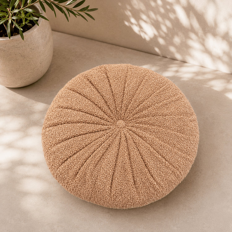 Boucle Round Cushion | Handmade Teddy Accent Pillow for Sofa, Bed & Chair