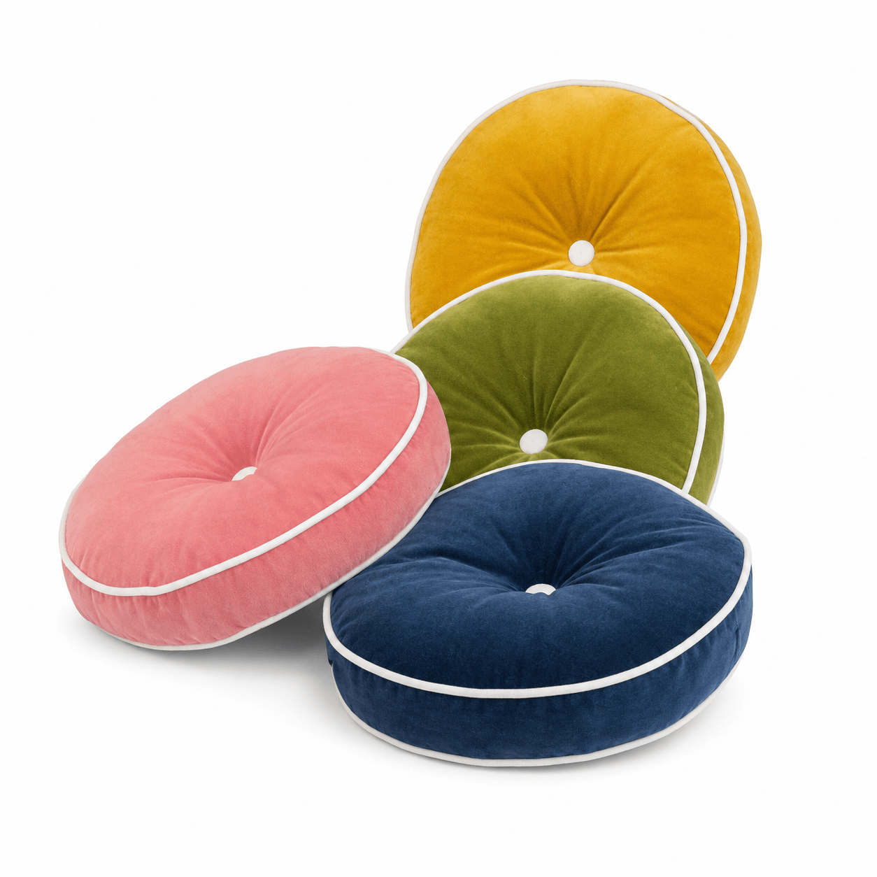 Cotton Velvet Round chair Pad With white Piping & Button