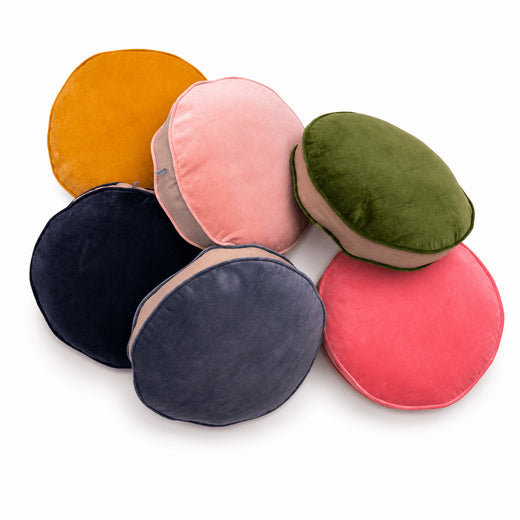 Round Dining Stool Cushion Pillow | Linen & Cotton Velvet Seat Cushion | Handmade Ready Filled Round Cushion