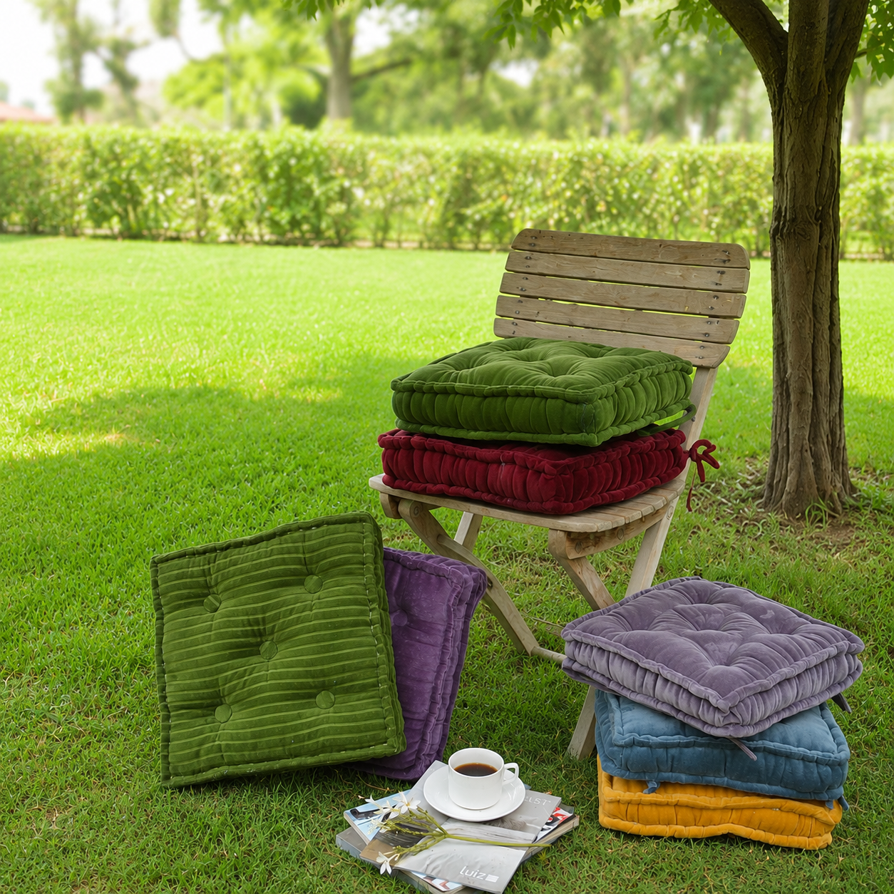 Luxury Velvet Chair Cushion with Ties: Square Seat Pad