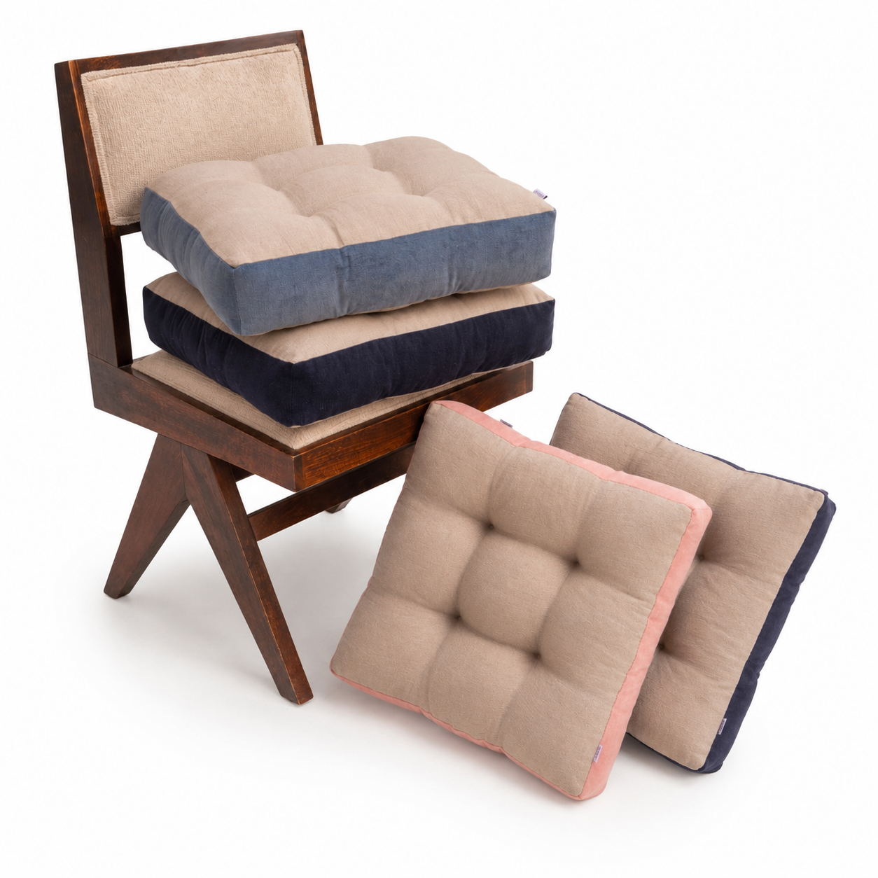 Custom Linen & Velvet Seat Cushion | Tufted Dining Chair Pad | Handmade Chair Cushion | Custom Size Seat Pad