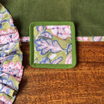 Thumbnail for Handmade Cotton Block Print Coaster | Floral Fabric Mug Rug with Cambric Piping | Boho Table Decor