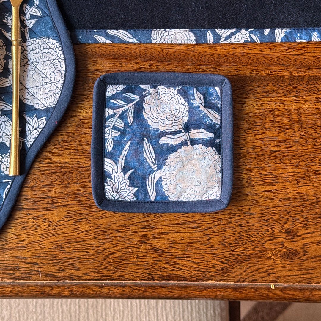 Navy Blue Floral Indian Hand Block Printed Round Tablecloth – Cotton Table Cover for Dining & Home Décor, Housewarming Gift, Boho Table Linen