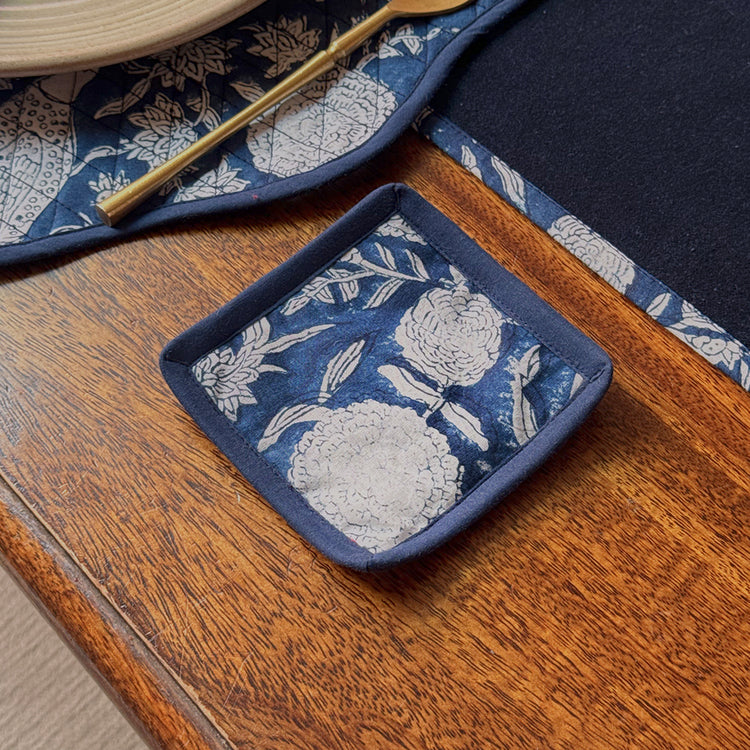 Handmade block print cotton Coasters Set | Boho Cotton Round Pattern set