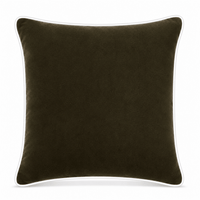 Thumbnail for Dark Olive Brown White piping Cotton Velvet Cushion Cover