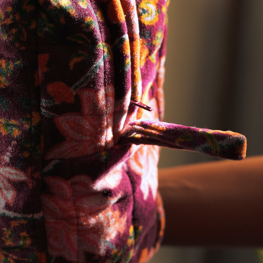 Handmade Floral Velvet Makeup Bag | Quilted Cosmetic Pouch | Cotton Lined, Travel Friendly