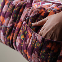 Thumbnail for Handmade Quilted Velvet Travel Bag | Floral Duffle with Pockets | Cotton Lined & Eco-Padded