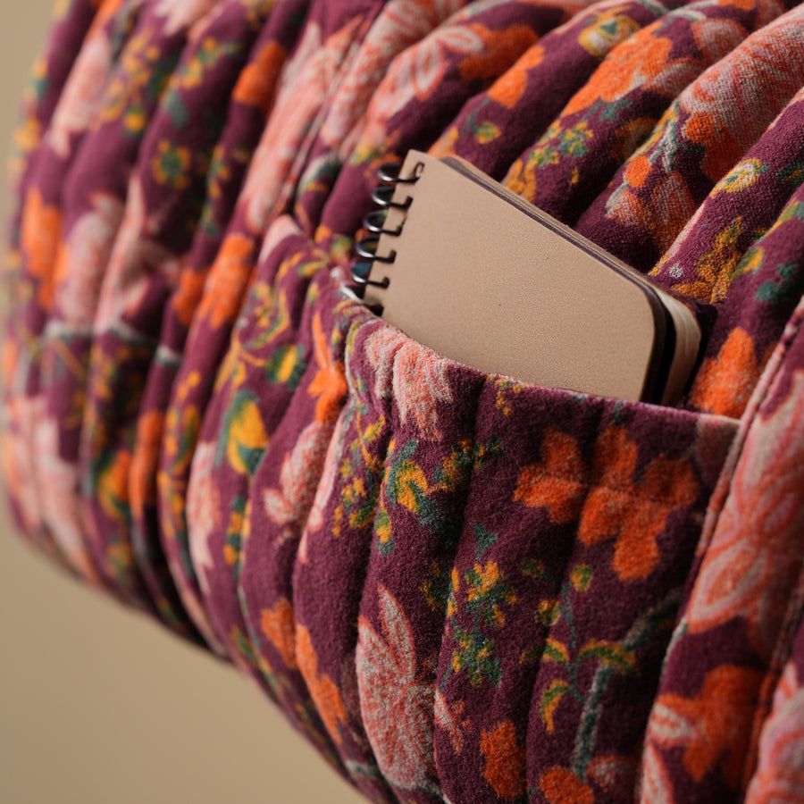Handmade Quilted Velvet Travel Bag | Floral Duffle with Pockets | Cotton Lined & Eco-Padded