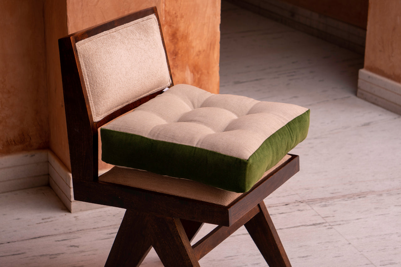 Custom Linen & Velvet Seat Cushion | Tufted Dining Chair Pad | Handmade Chair Cushion | Custom Size Seat Pad