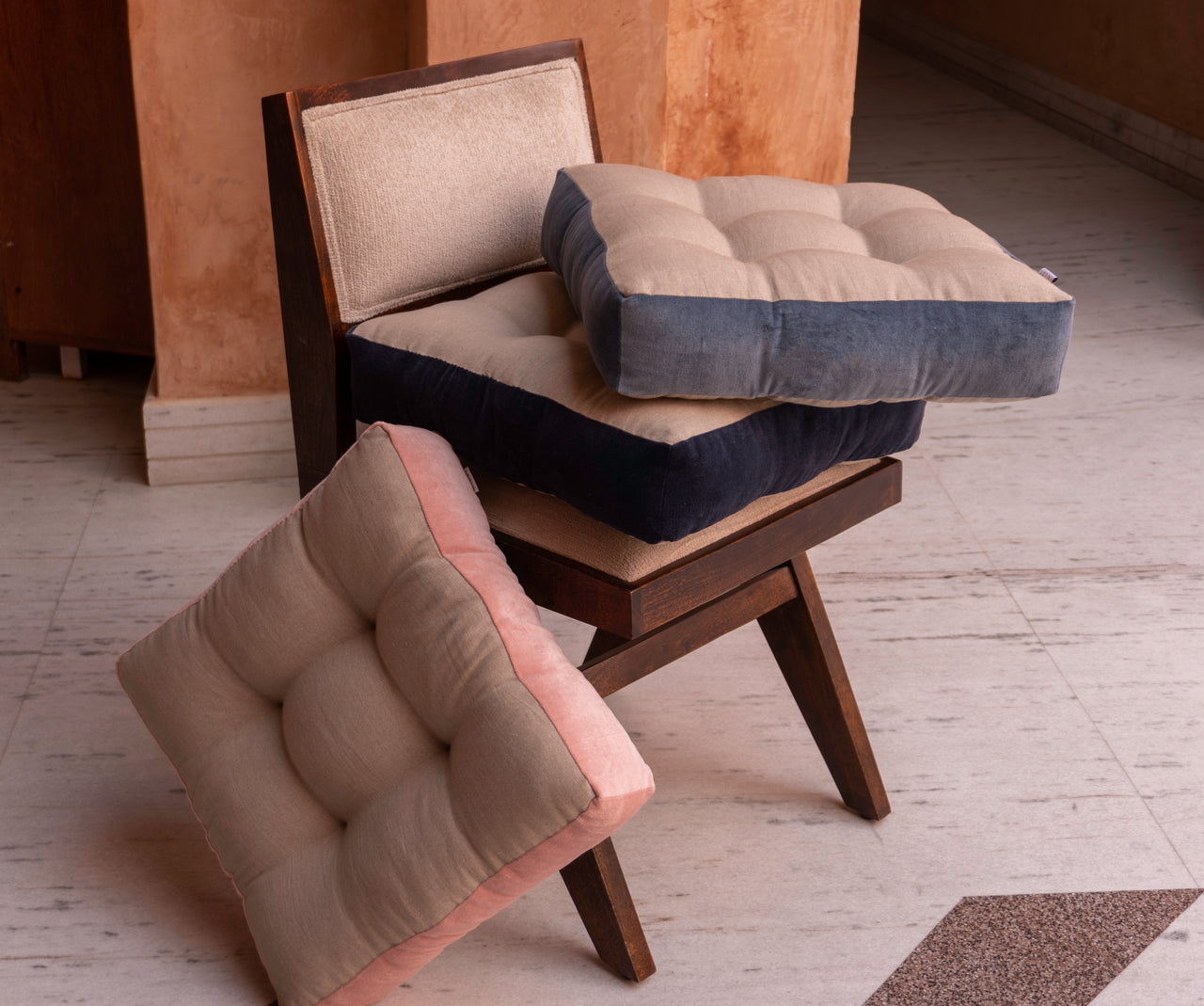 Custom Linen & Velvet Seat Cushion | Tufted Dining Chair Pad | Handmade Chair Cushion | Custom Size Seat Pad