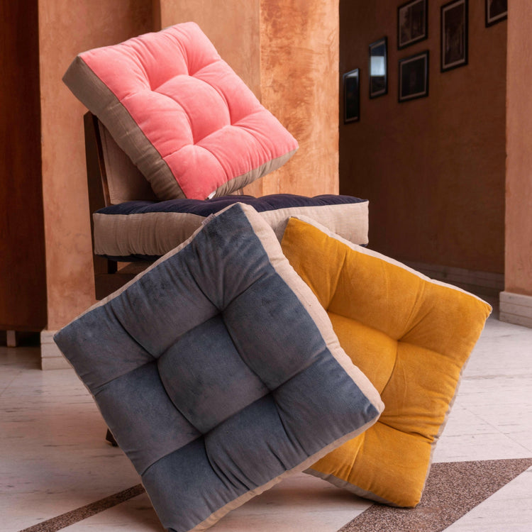 Cotton Velvet square Chair pad with linen border