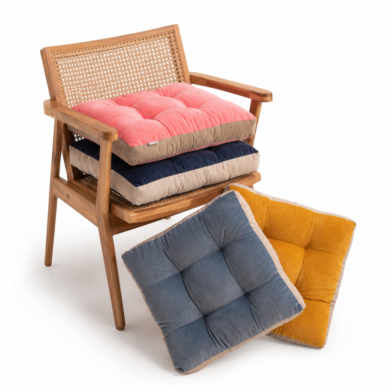 Cotton Velvet square Chair pad with linen border