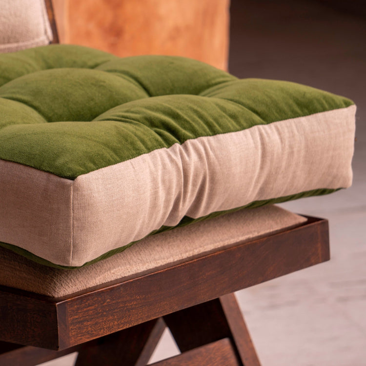 Cotton Velvet square Chair pad with linen border