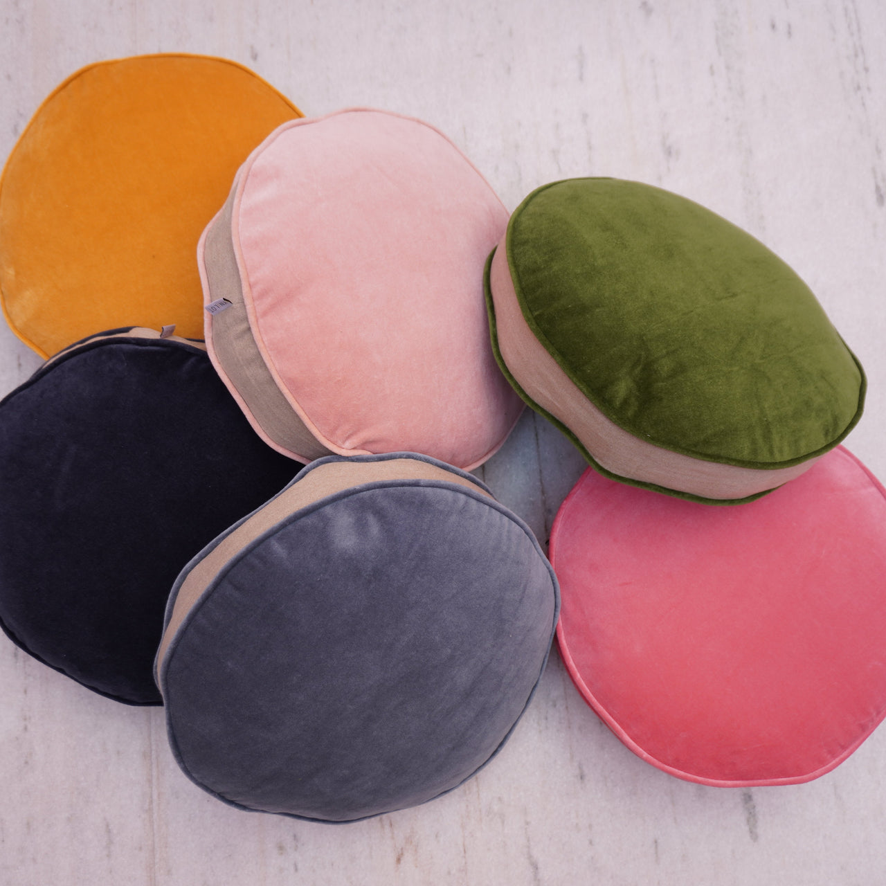 Round Dining Stool Cushion Pillow | Linen & Cotton Velvet Seat Cushion | Handmade Ready Filled Round Cushion