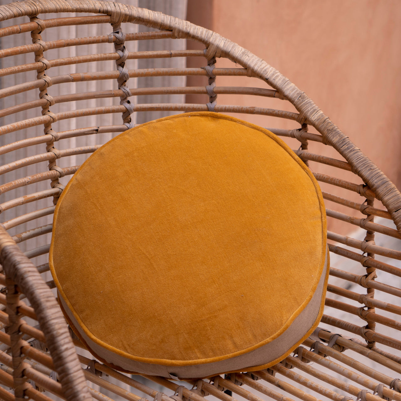 Round Dining Stool Cushion Pillow | Linen & Cotton Velvet Seat Cushion | Handmade Ready Filled Round Cushion