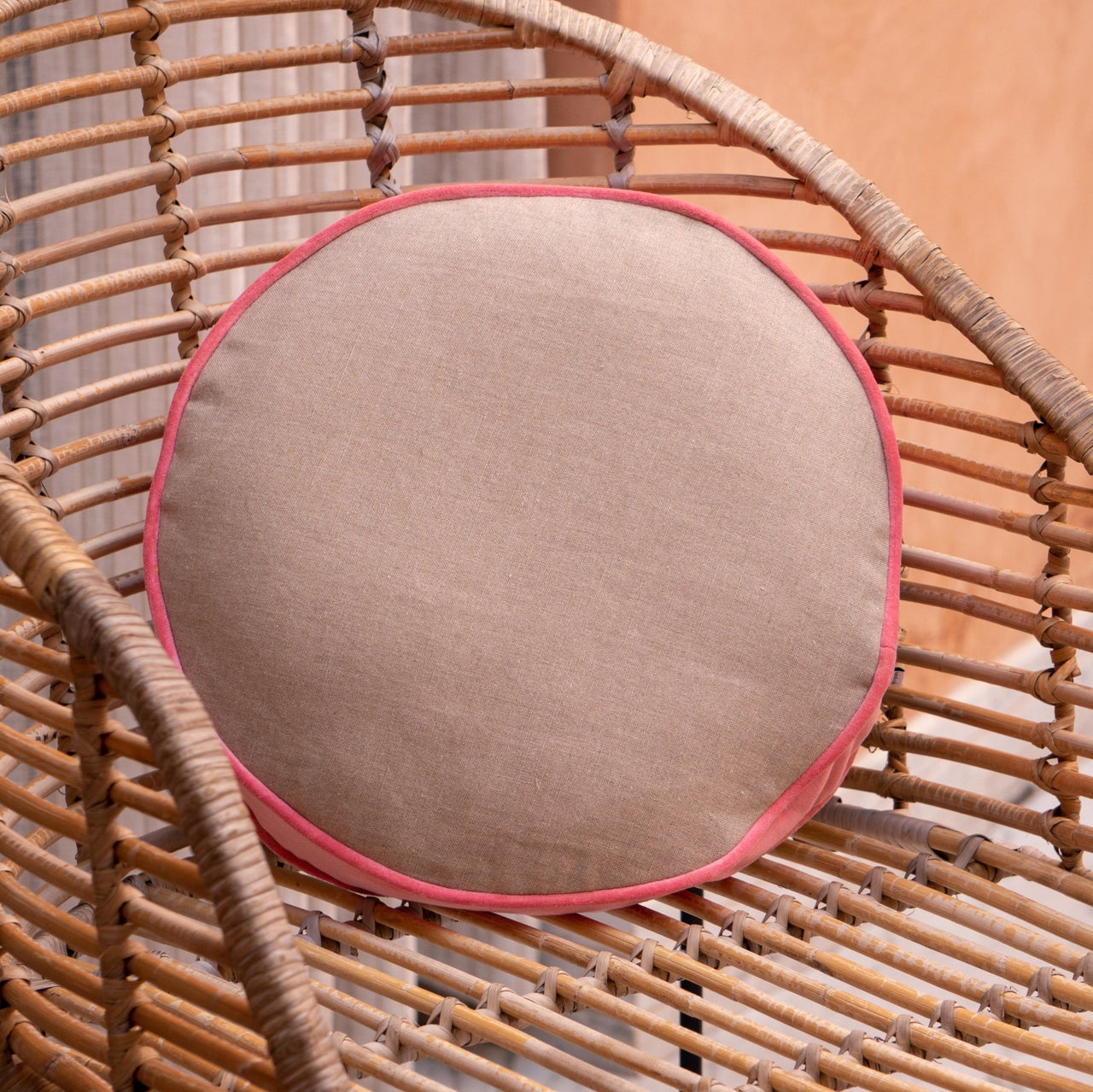 Round Dining Stool Cushion Pillow | Linen & Cotton Velvet Seat Cushion | Handmade Ready Filled Round Cushion