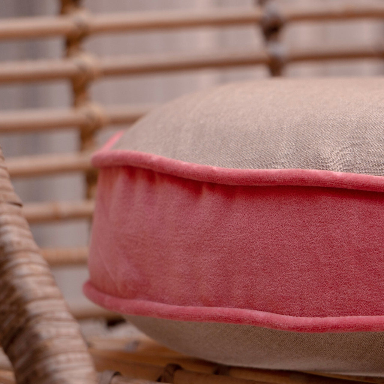 Round Dining Stool Cushion Pillow | Linen & Cotton Velvet Seat Cushion | Handmade Ready Filled Round Cushion