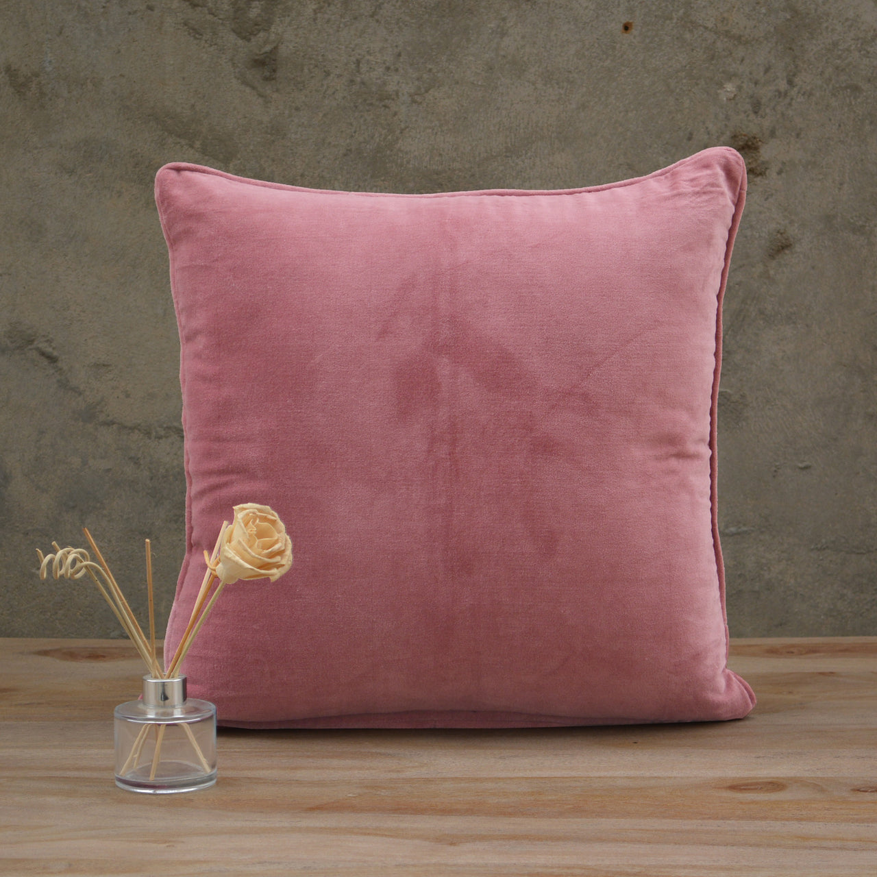 Pink Cotton Velvet Cushion Cover: Decorative Throw Pillow with Trim