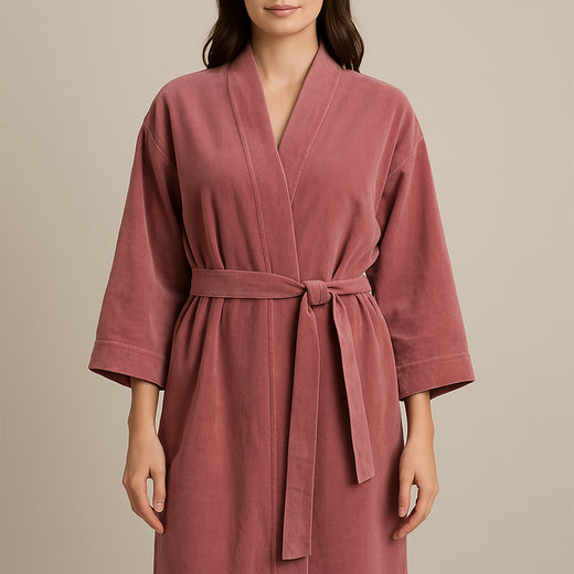 Dusty Pink Cotton Velvet Kimono