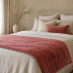 Thumbnail for Dusty Pink Cotton Velvet Bed Runner | Hand-Tucked Bed Scarf with Tassels | Luxury Sofa Throw