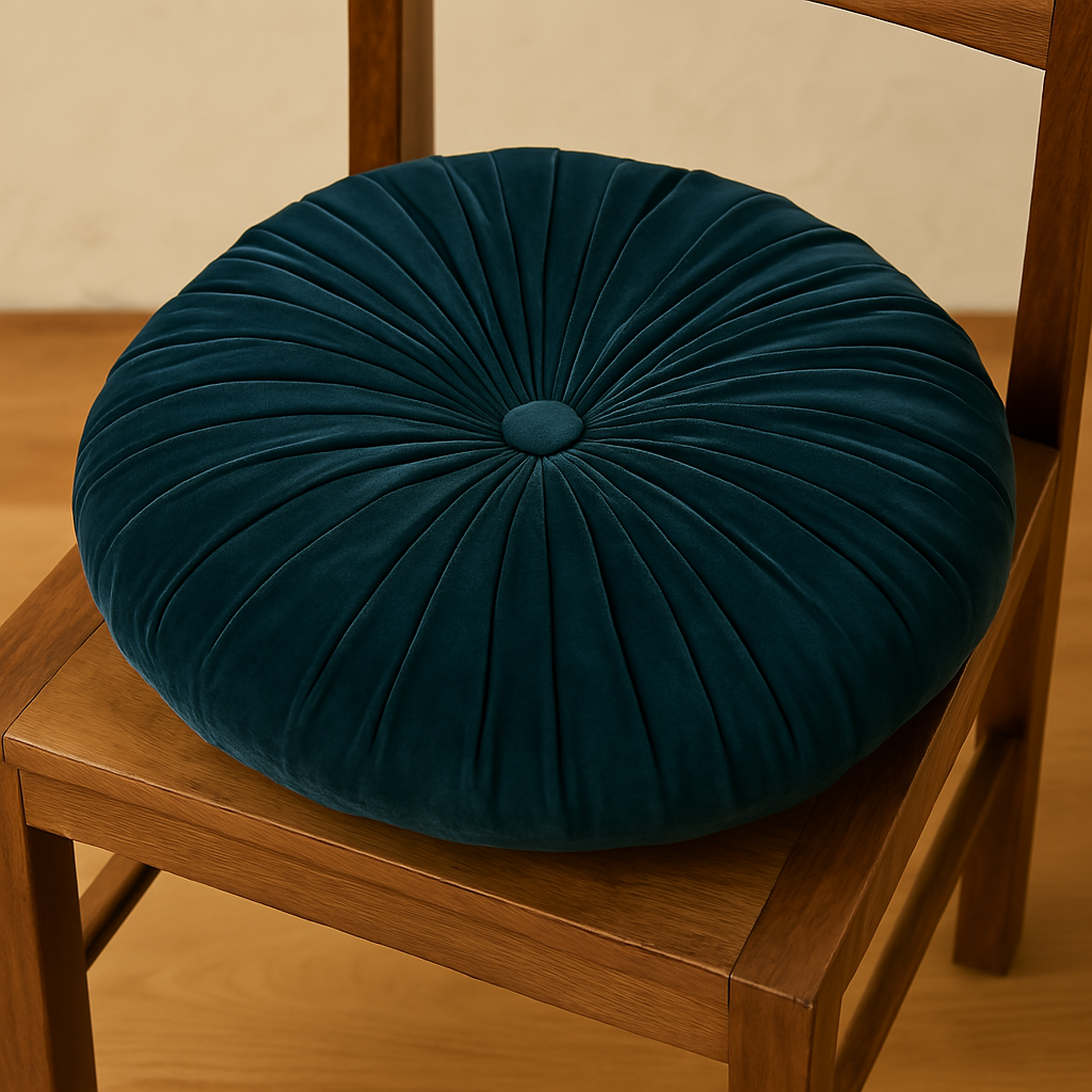 Emerald Velvet Round hand pleated chair Cushion