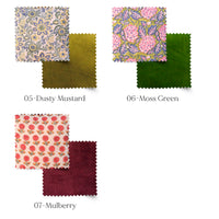 Thumbnail for Printed Cotton Chair Pad with Velvet Trim - Tufted Seat Cushion