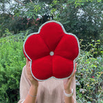 Thumbnail for Handmade Cotton Velvet Flower Pillow – Christmas Red