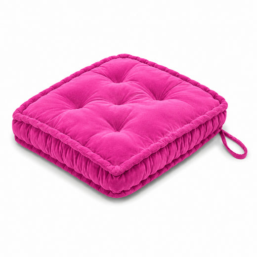 Fuchsia Cotton Velvet square Chair pad with ties
