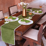 Thumbnail for Handmade Moss Green Velvet Table Linen Set – Block Print Tablecloth, Placemats & Coasters for 4 (9-Piece Set)