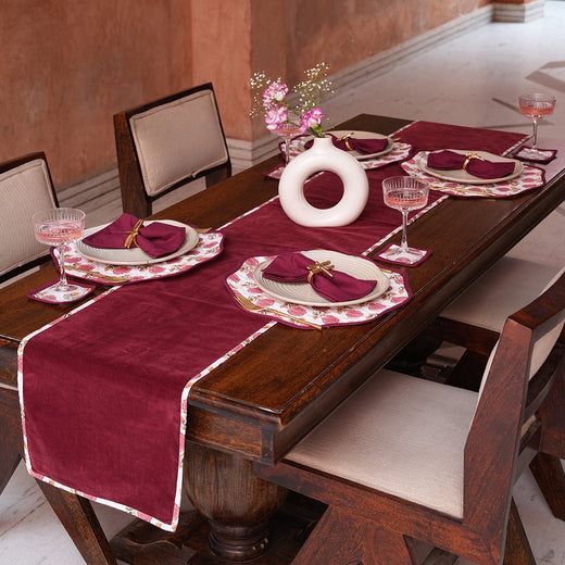 Mulberry Hand block Placemats & cotton Napkins Set | velvet block print Table Linens | Farmhouse Tablescape Decor | Cotton Dining Set