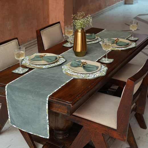 Cotton Quilted Placemats Set of 4 with Matching Napkins & Table Runner – Reversible Floral Hand Block Print Dining Set