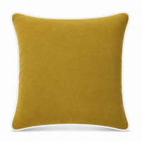 Thumbnail for Golden Mustard White piping Cotton Velvet Cushion Cover